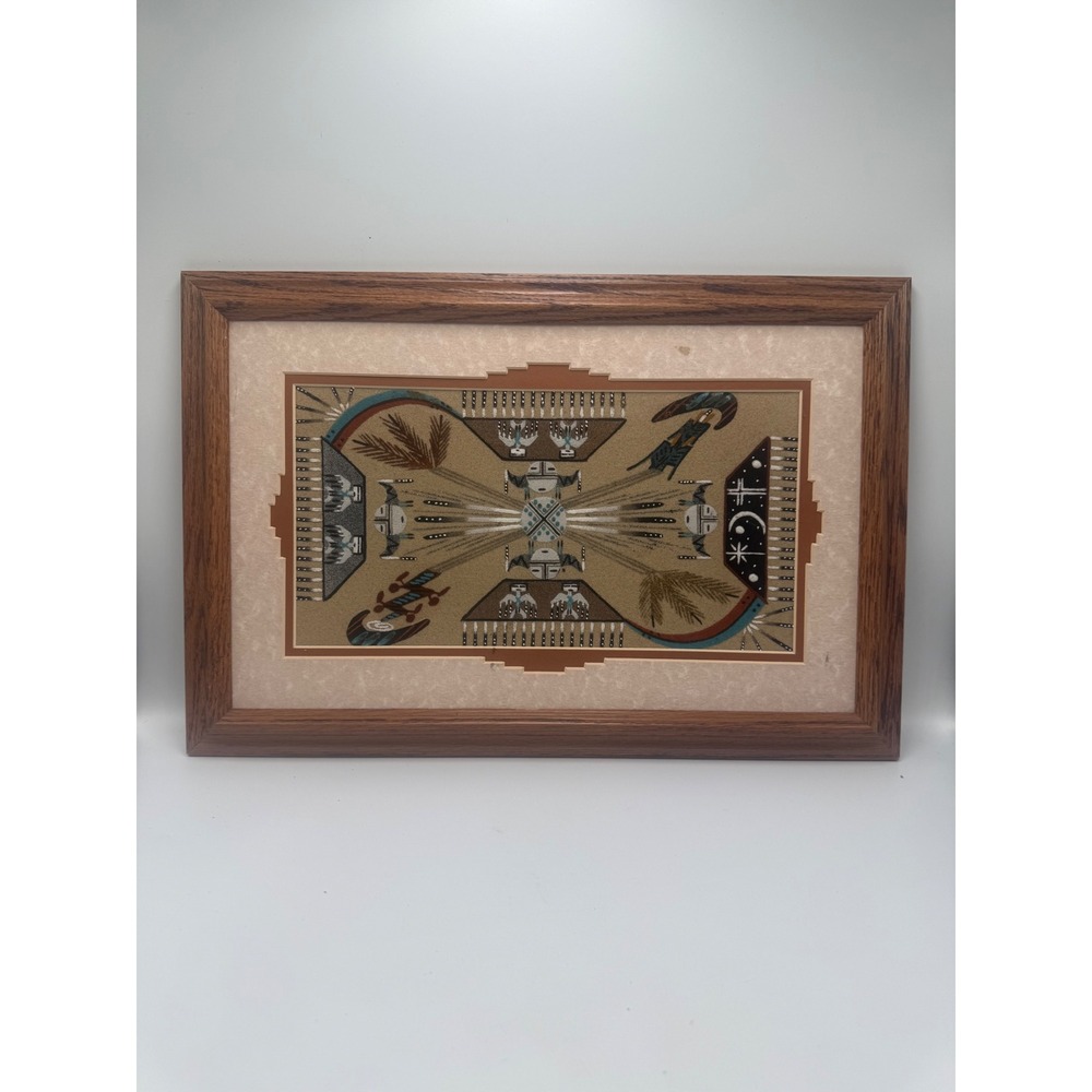 Steven Begay Navajo Sand Painting Storm Pattern Signed Framed Southwest Art